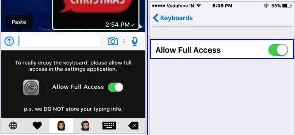 Allow Full Access for keyboard from iPhone, iPad