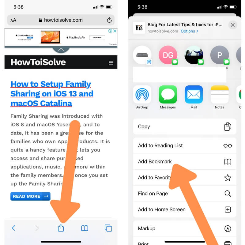 how to share bookmarks in safari